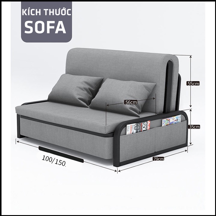 [SIÊU SALE] Giường ngủ sofa gấp gọn thành ghế sofa. Sofa giường đa năng có ngăn chứa đồ. Giường sofa thông minh. Tặng kèm 2 gối