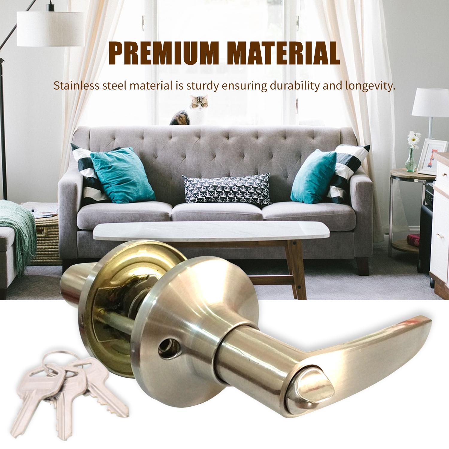 Tay nắm khóa cửa phòng ngủ với 3 chìa khóa bằng hợp kim kẽm thép không gỉ và vật liệu đồng