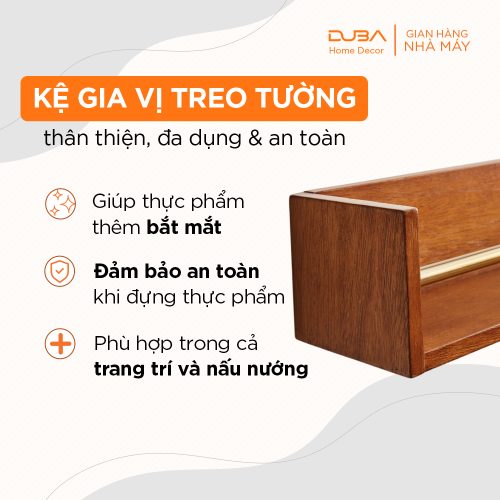 Kệ gỗ treo tường đa năng, giá trang trí nhà bếp bằng gỗ tự nhiên chuẩn xuất khẩu - Duba