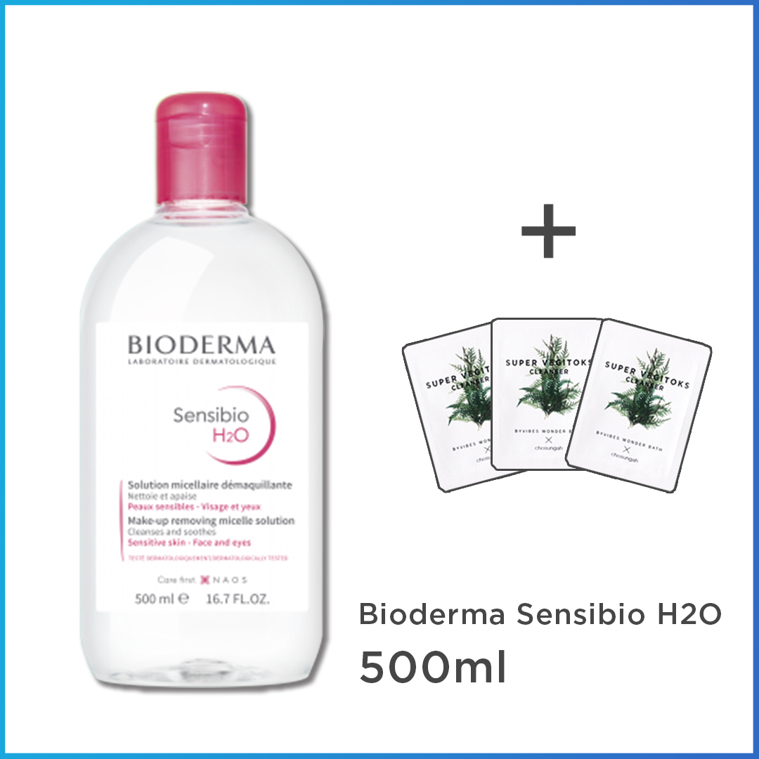 Nước Tẩy Trang Cho Da Nhạy Cảm BIODERMA Sensibio H2O 500ml + Tặng 3 gói sữa rửa mặt thải độc Super Vegitoks Cleanser 3ml