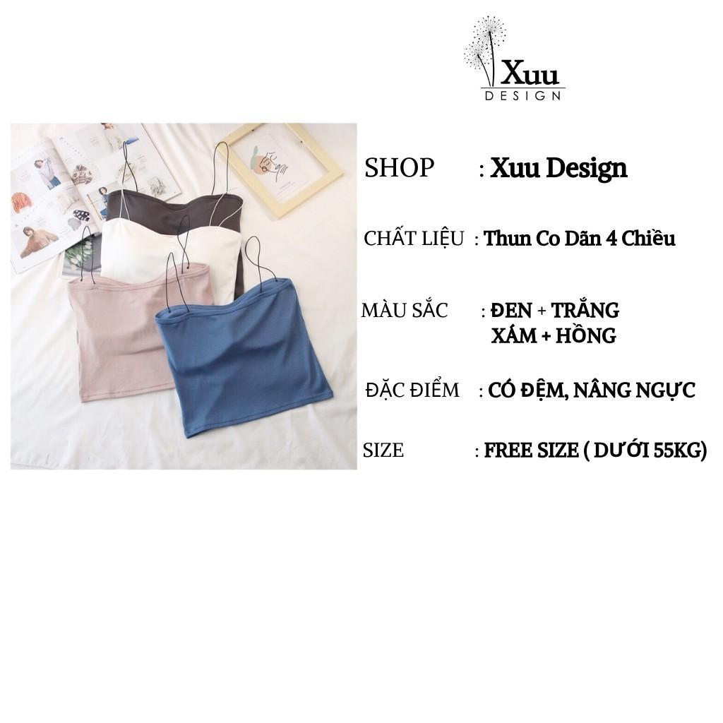 Áo 2 dây sợi bún chất thun co dãn 4 chiều Xuu DesignÁo croptop có đệm nâng ngực, kiểu dáng thon gọn thời trang AD01