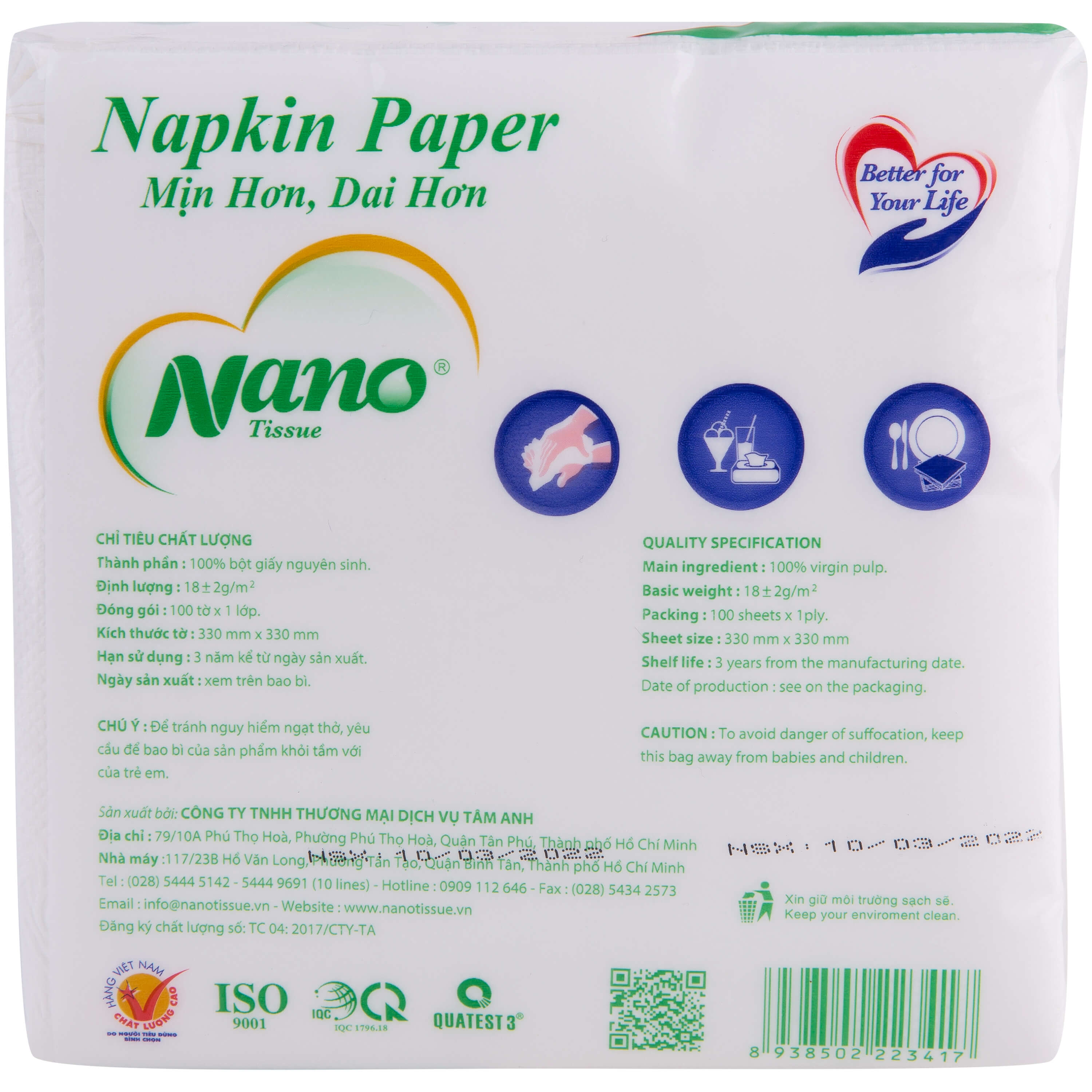 [Mua 12 tặng 2] Khăn giấy rút lụa Nano Napkin 100 tờ, Giấy ăn khô vuông siêu dai cao cấp mềm dai an toàn - Nano Tissue