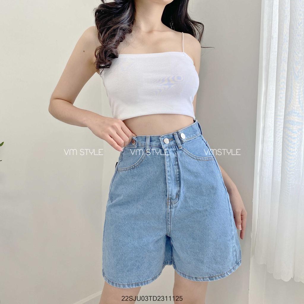 Quần short jean nữ VM STYLE bò lửng ống rộng cạp cao cá tính -064-22SJU03TD2311