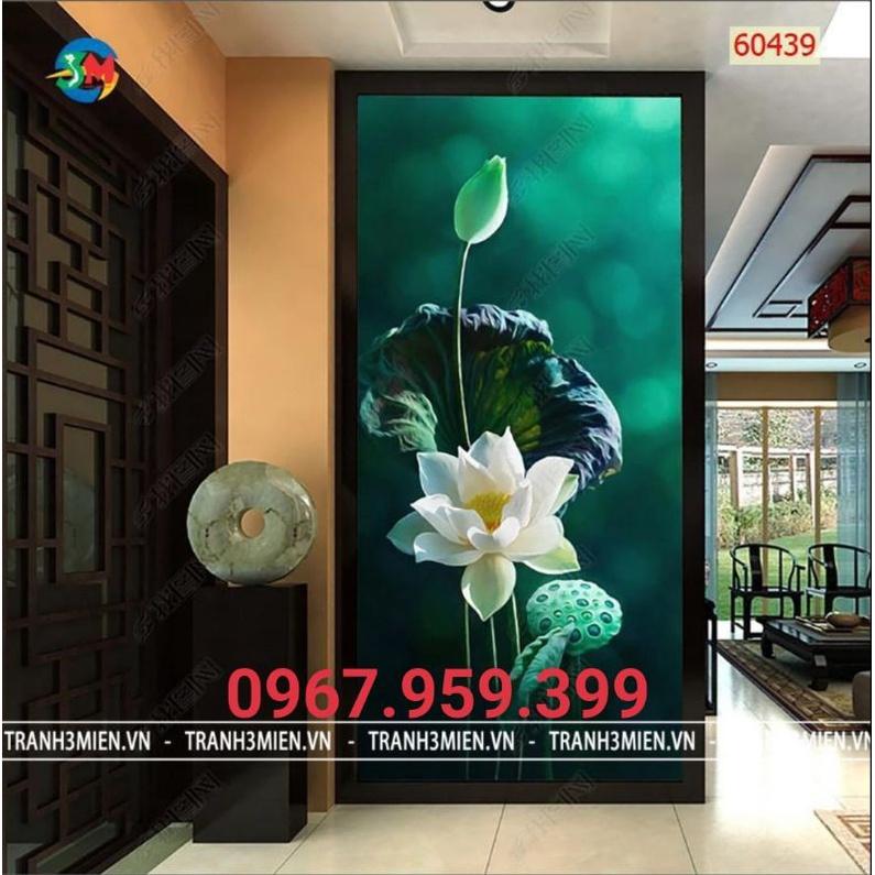 Tranh dán tường 3D tranh hoa sen khổ dọc