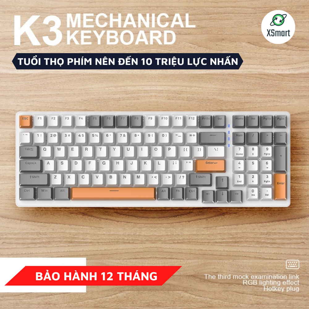 Bàn Phím Cơ Cao Cấp K3 Premium Gaming Nhiều Chế Độ Led Cực Đẹp, Trục Cơ Học Red Switch Dùng Cho Máy Tính, Laptop-HÀNG CHÍNH HÃNG