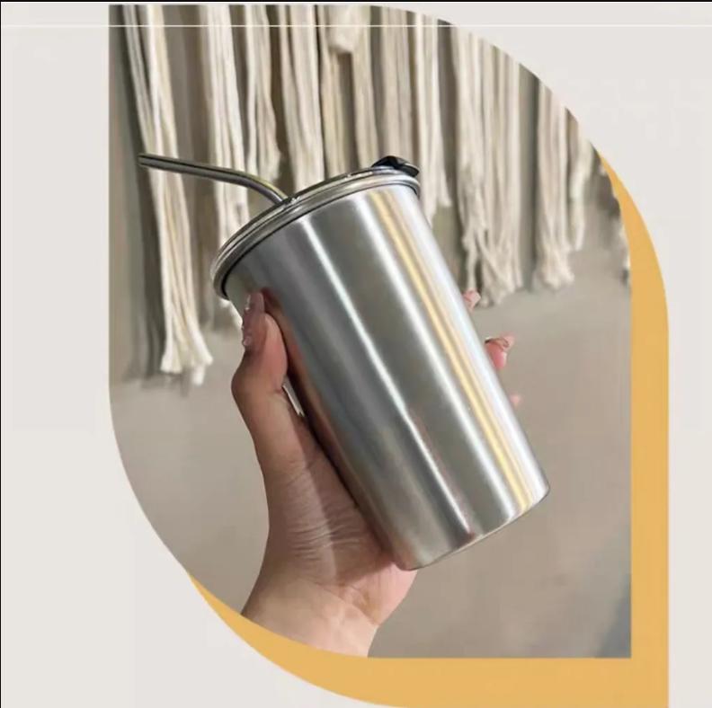 Ly Inox Bọc Da Dung Tích 500Ml Kèm Ống Hút Inox 304 Sang Chảnh Dày Đẹp - Hàng chính hãng