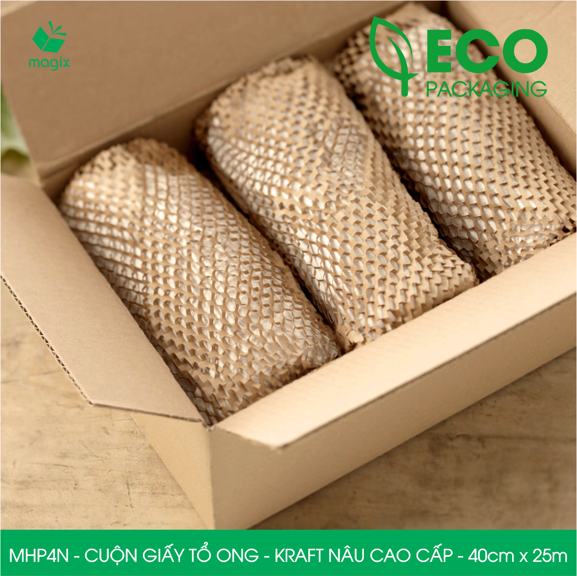 MHP4N - 40cm x 25m - Cuộn giấy tổ ong chống sốc - Kraft nâu Cao Cấp - Giấy gói hàng, gói quà
