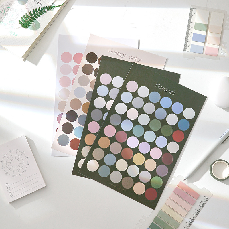 S39 - Tờ 48 miếng dot sticker chấm tròn Morandi trang trí sổ bullet journal, junk journal, tường nhà - Cây Sồi Già