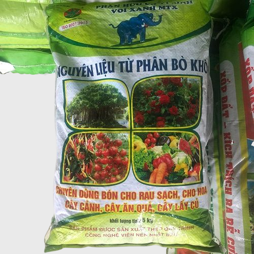 2kg Phân Hữu Cơ Vi Sinh Voi Xanh MTX- Nguyên Liệu Từ Phân Bò Khô - Dùng Bón Cho Rau Sạch, Cho Hoa, Cây Cảnh, Cây Ăn Qủa, Cây Lấy Củ.