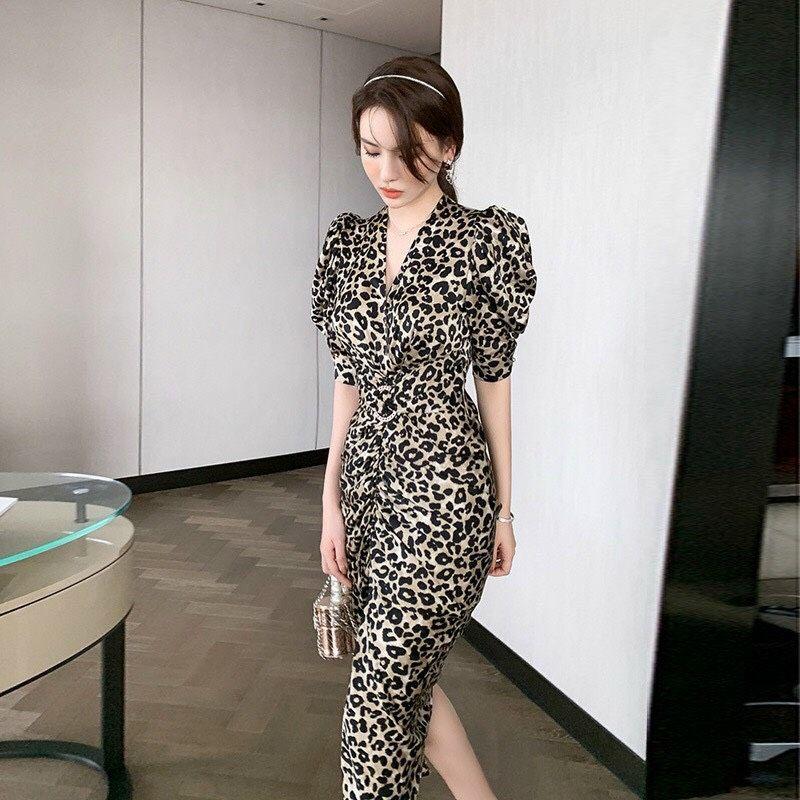 Đầm Ôm Body Da Beo Nhún Thân Trước Ấn Tượng, Tôn Dáng, Tôn Da