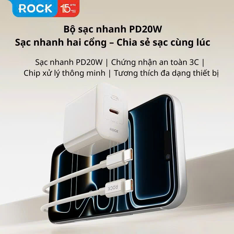 Bộ củ cáp sạc nhanh 20w T11 kèm dây sạc nhanhType-C to Type-C không nóng máy - Hàng chính hãng bảo hành 12 tháng