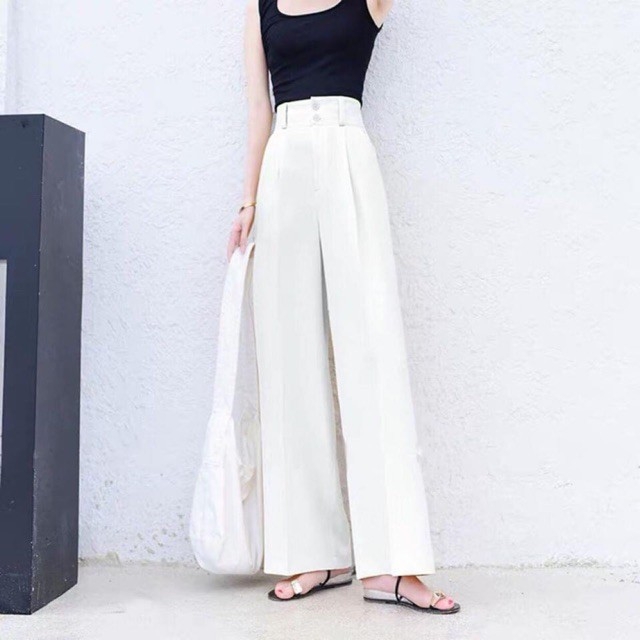 Quần Vải Nữ ️SALE️ Culottes Ống Suông siêu cao khóa trước 2 khuy chất tuyết mưa nhập khẩu cao cấp