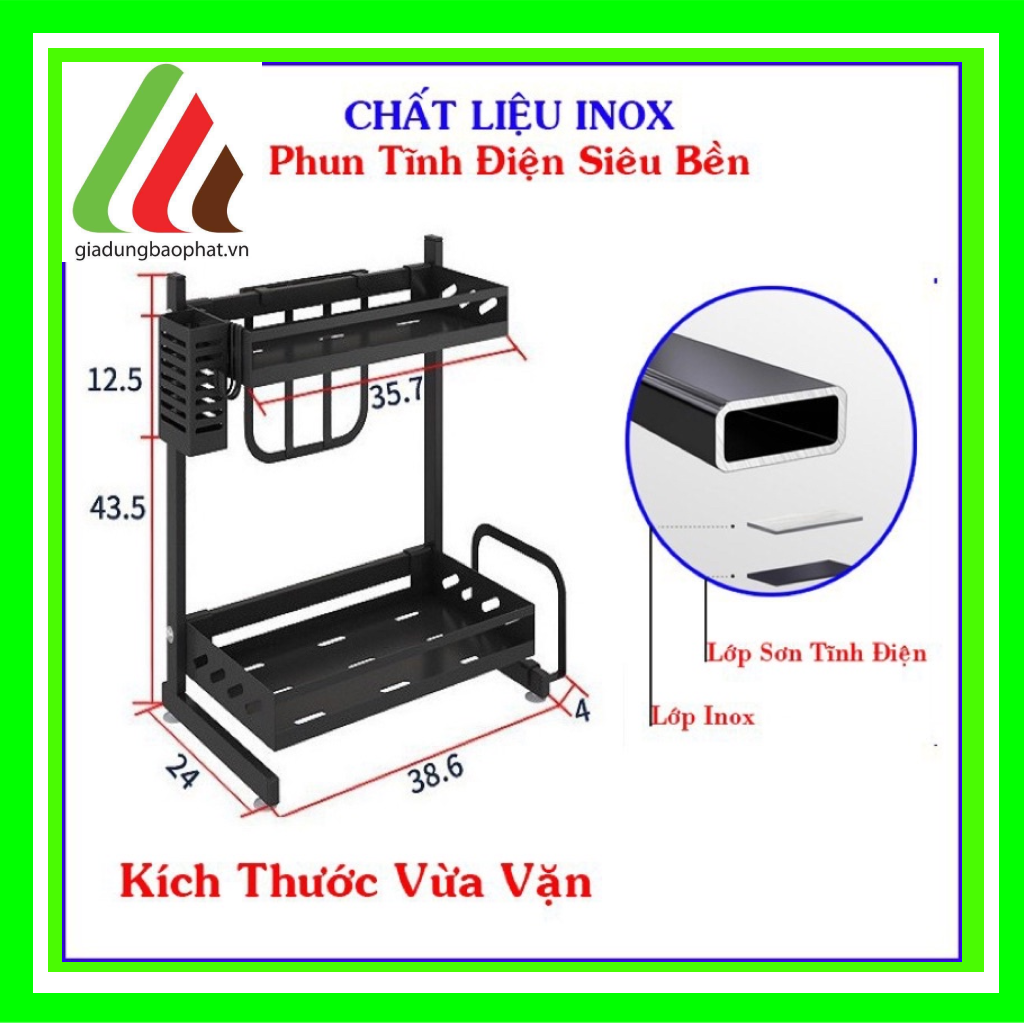Kệ đựng gia vị 2 tầng sắt sơn tĩnh điện đa năng giúp sắp xếp gọn gàng nhà bếp sạch sẽ