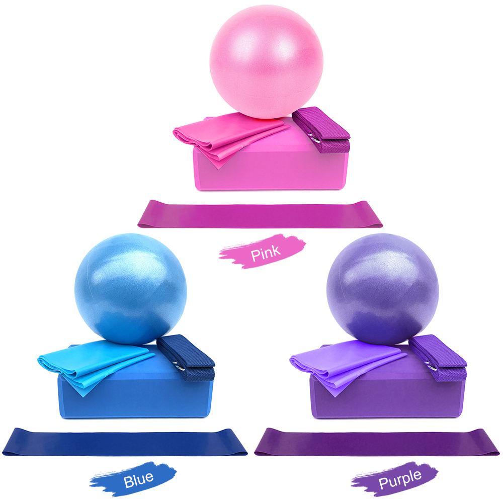 Bộ 5 dụng cụ tập yoga gồm Bóng tập yoga, Khối yoga Dây kéo giãn yoga Dây đeo vòng kháng lực, dây đeo bằng vải cotton
