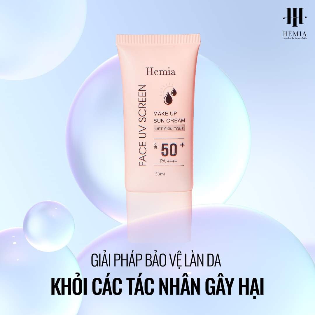 Kem chống nắng HEMIA dưỡng trắng nâng tone SPF50+, chiết xuất 100% tự nhiên, Makeup Da Không Nhờn, Không Bết Dính