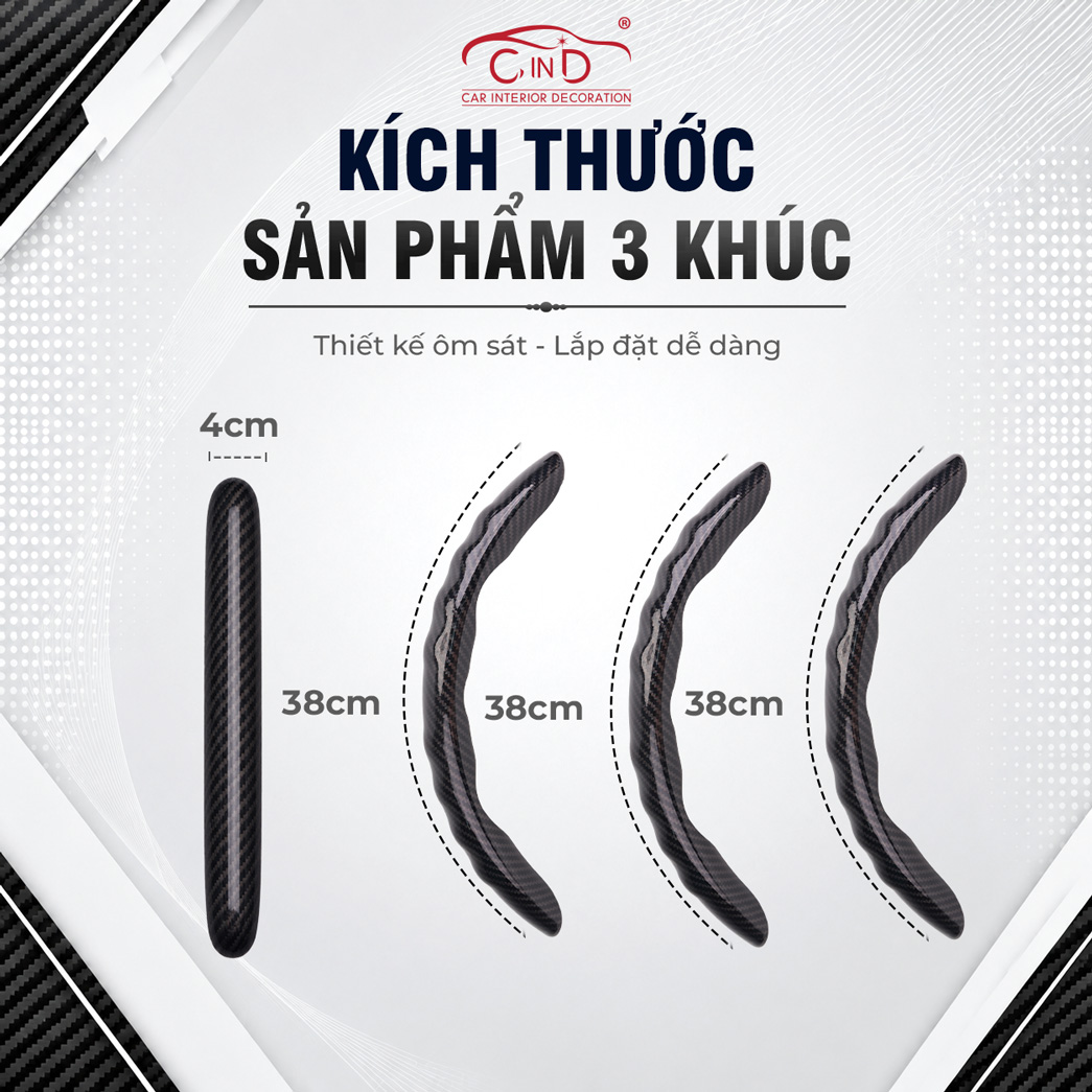 Ốp Bọc Vô Lăng CIND Carbon Bóng Thể Thao Mỏng Nhẹ Chống Trượt Phù Hợp Nhiều Dòng Xe