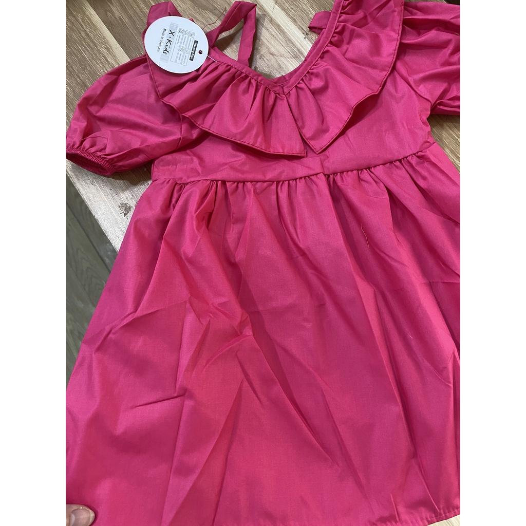 Váy bé gái cổ chữ V phối bèo to 2 mầu Xanh cốm và Tím hồng XHN957