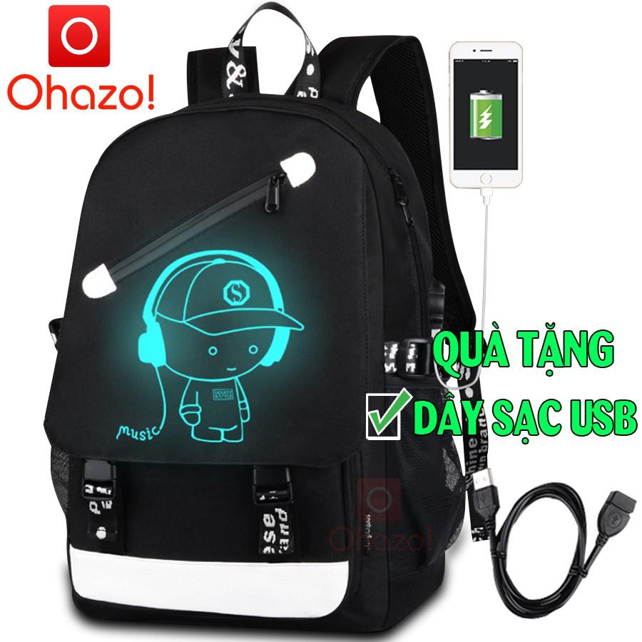 Balo thời trang phát sáng trong đêm Ohazo! Boy Music cá tính + Tặng cáp sạc USB siêu xịn - Hàng siêu HOT