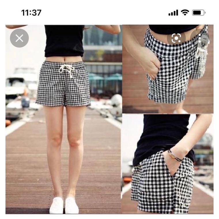 Quần short kẻ caro- quần sooc đùi ống rộng caro chất thô đũi phong cách ulzzang