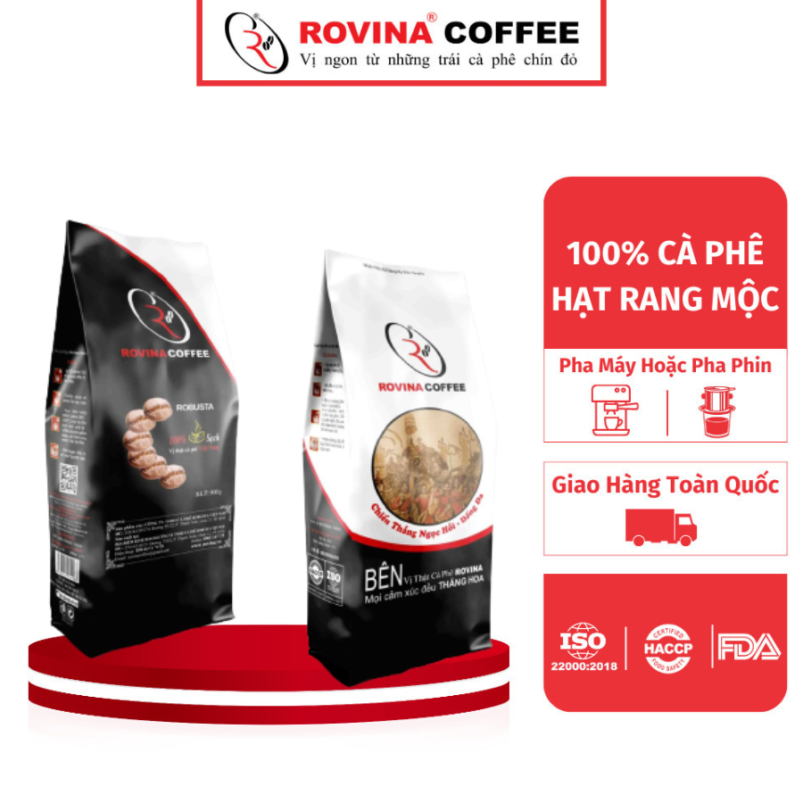 Cà Phê Hạt Robusta Việt Nam – Pha Máy – 500 Gr Hương Vị Cân Bằng Mùi Thơm Nhẹ, Vị Êm Thương Hiệu Rovina Coffee