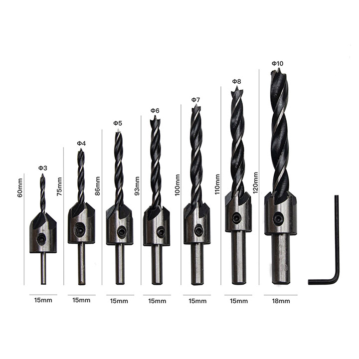 Bộ 7 Mũi Khoan Mồi Bắt Âm Vít Trên Gỗ Từ 3mm Đến 10mm