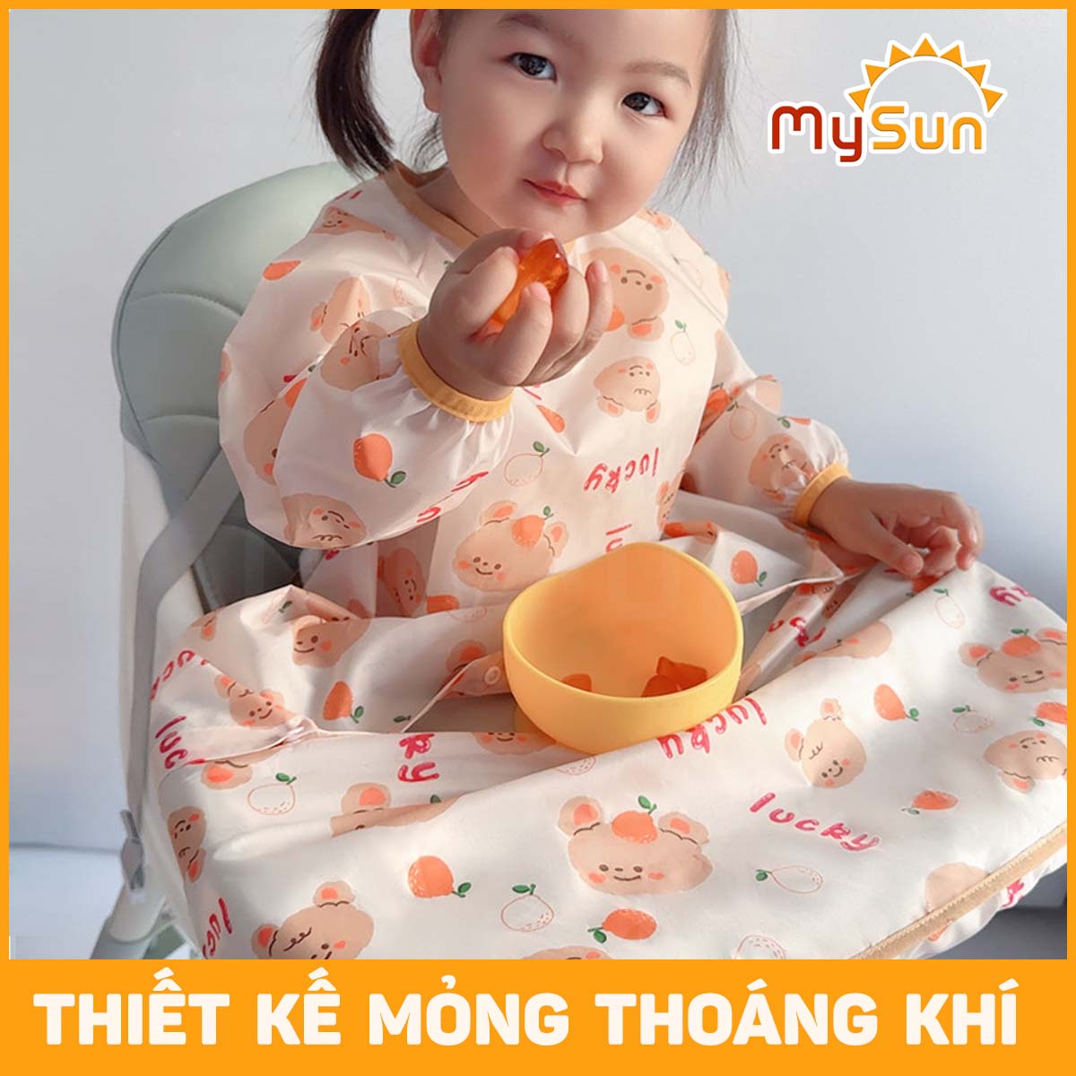Áo yếm ăn dặm chống thấm Silicone cho bé gái, trai dài tay choàng ghế ăn dặm MySun DeliBib