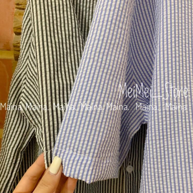 Váy polo form rộng cộc tay kẻ sọc - Đầm sơ mi dáng oversize
