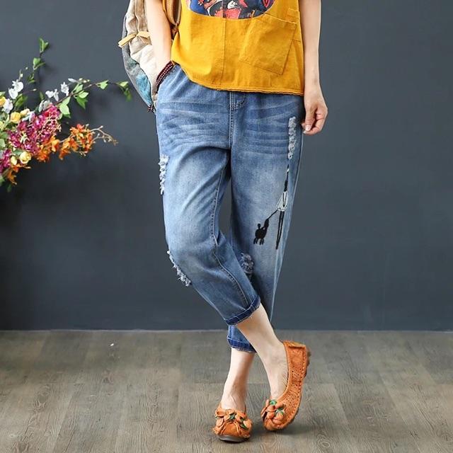 Quần bò bigsize hình cún con Cao cấp