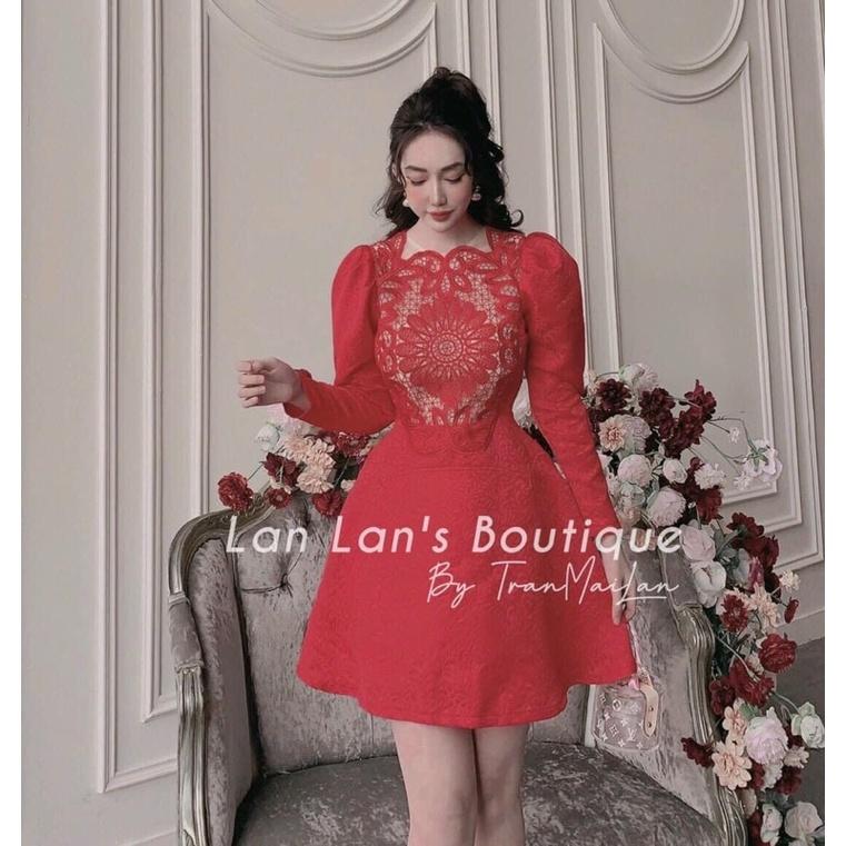 Đầm Nữ Phối Ren - Váy Xoè Dự Tiệc Cho Nữ Tay Dài