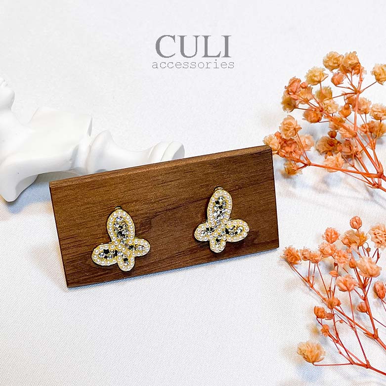 Khuyên tai, Bông tai thời trang hình bướm kết hạt traiHT690 - Culi accessories
