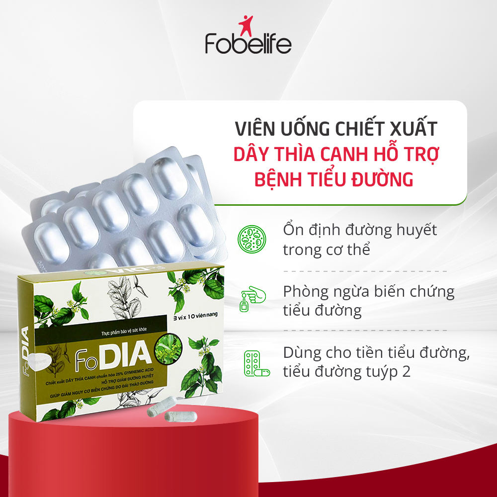 Viên Uống Dây Thìa Canh Hỗ Trợ Bệnh Tiểu Đường Ổn Định Đường Huyết FODIA - Hộp 30 viên