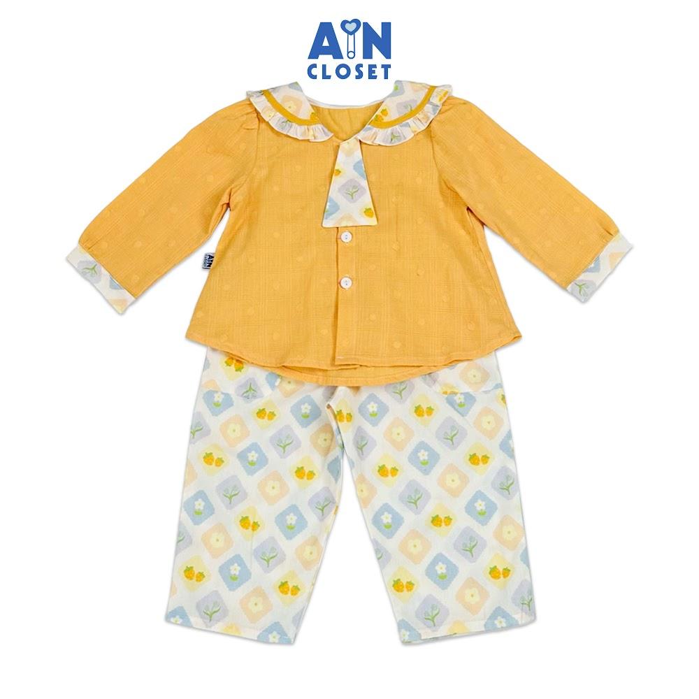 Bộ quần áo Dài bé gái họa tiết Hoa Ô Vàng cotton dệt - AICDBGYU82PC - AIN Closet