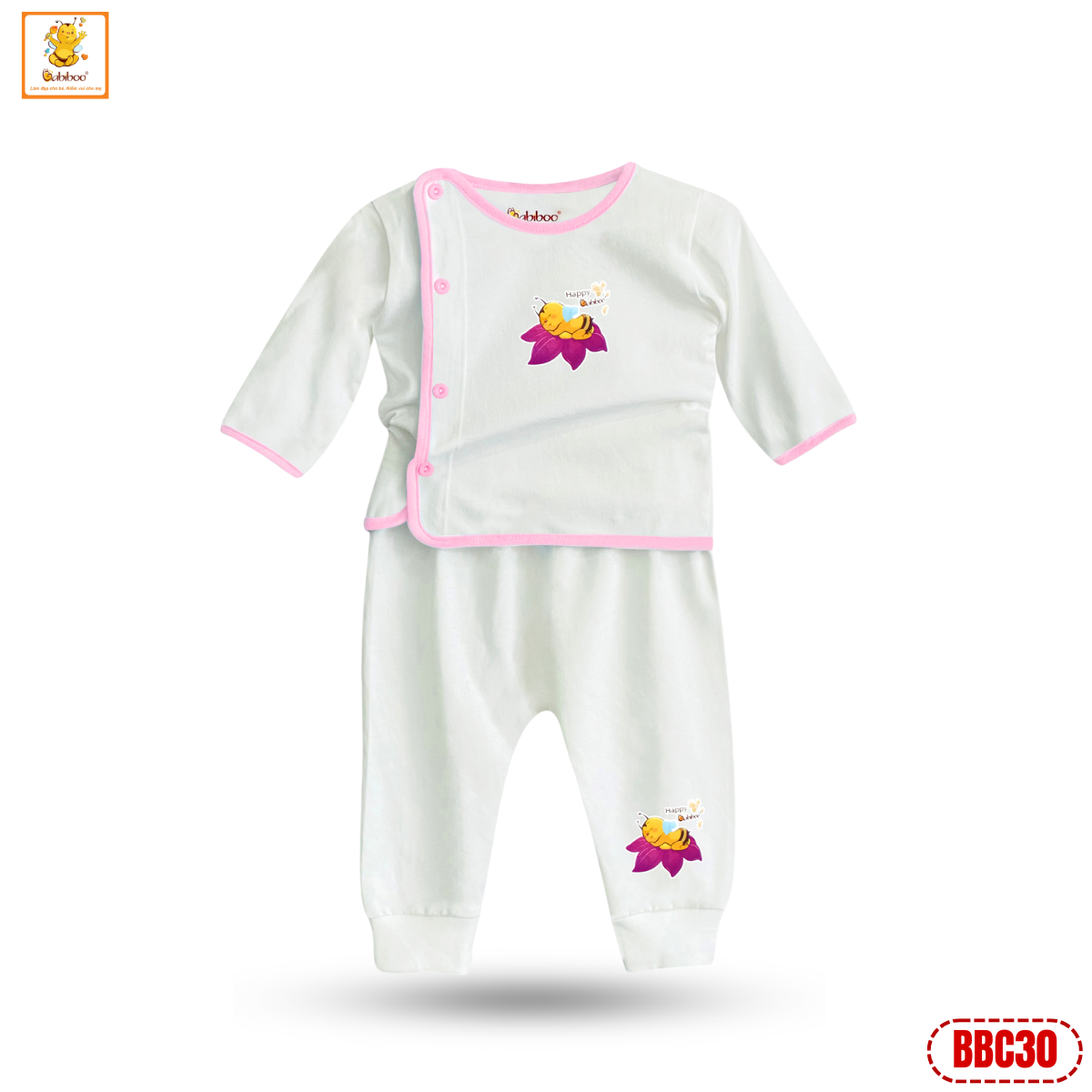 Quần áo sơ sinh Babiboo bộ sơ sinh dài tay chất cotton 2 chiều tự nhiên, mềm mại , thấm hút BBC30