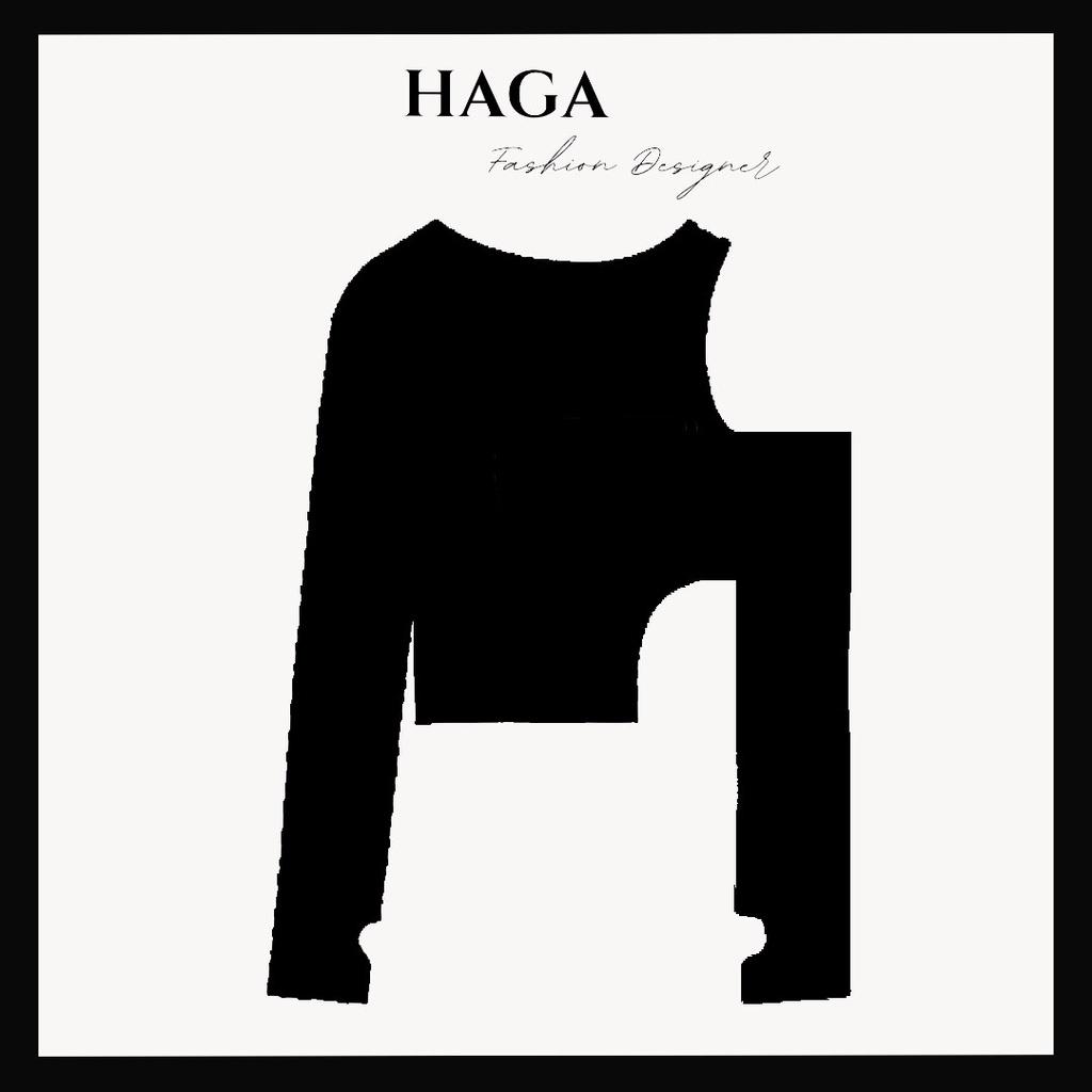 Áo croptop nữ body dài tay HAGA hở vai khoét eo cổ tròn tim ngực AT006