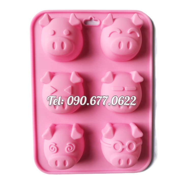 Khuôn silicone làm bánh, rau câu, socola 6 heo con cận thị – Mã số 1074