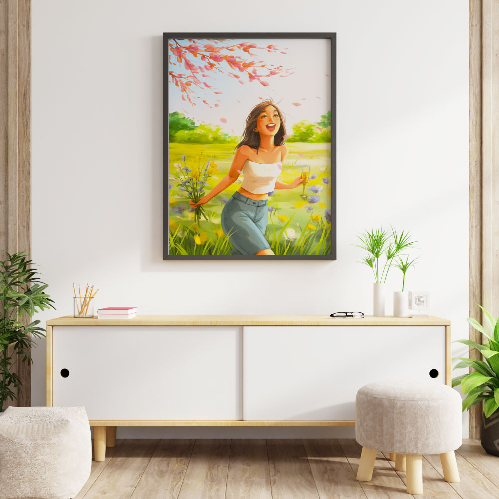 Tranh số hóa  - Mùa xuân ơi đã căng khung 40x50cm 36 màu