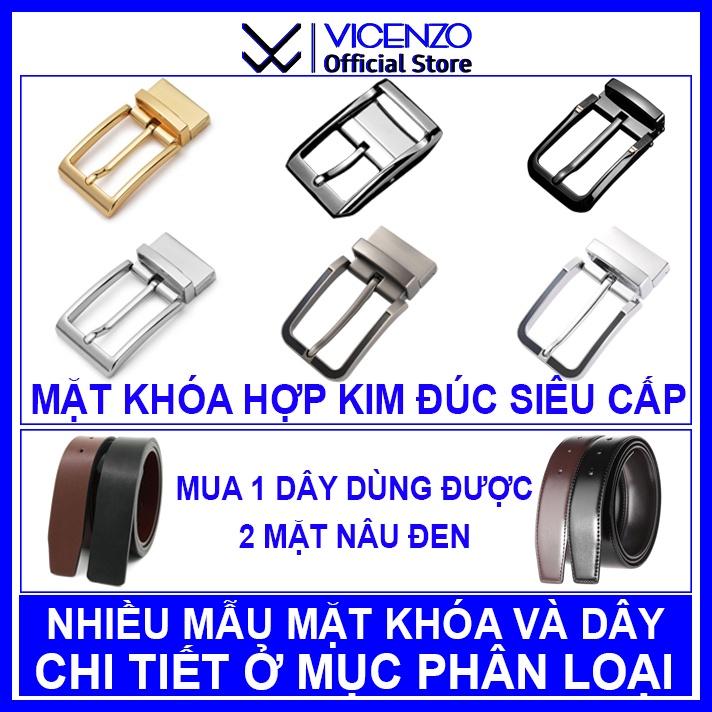 Thắt Lưng Nam DA BÒ HAI LỚP Khóa Hợp kim đúc Cao Cấp Vicenzo, Dây thắt lưng nam dây đục lỗ sử dụng hai mặt