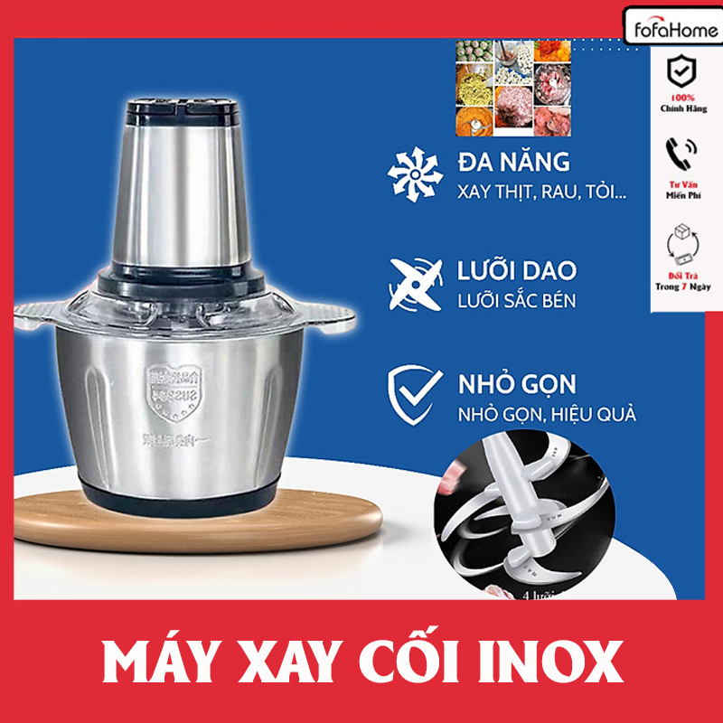 Máy Xay Thịt Cối Inox 304 Loại 4 Lưỡi Đa Năng Công Suất 250W Máy Xay Mini Cầm Tay Siêu Khỏe Dễ Dàng Sử Dụng  Dung Tích 2 Lít - Hàng Nhập Khẩu