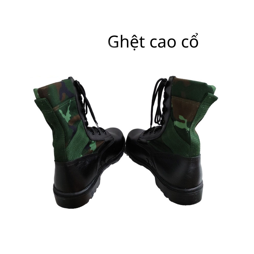 [Chính Hãng] Giày ghệt cơ động, bốt cổ cao nam da thật đen phối rằn ri cao cấp Cty 32 034 K07