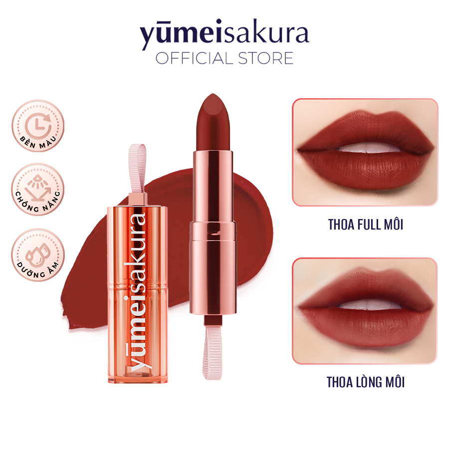 Son Thỏi Màu Đỏ Gạch Lì Mịn Siêu Dưỡng Yumeisakura Chotto Matte Kiss Me Maroon Lipstick YMS11 3.5g