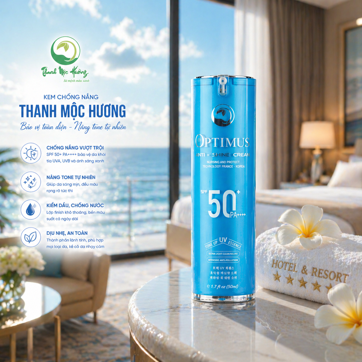 Kem Chống Nắng Thanh Mộc Hương Optimus Anti Shine Chống Trôi Nâng Tone Bảo Vệ Da SPF50+ PA++++ 50ml