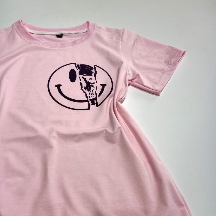 Áo Thun Đồng Phục Gia Đình Màu Hồng Logo Miệng Cười Halloween ATN5798  - J.A Shop