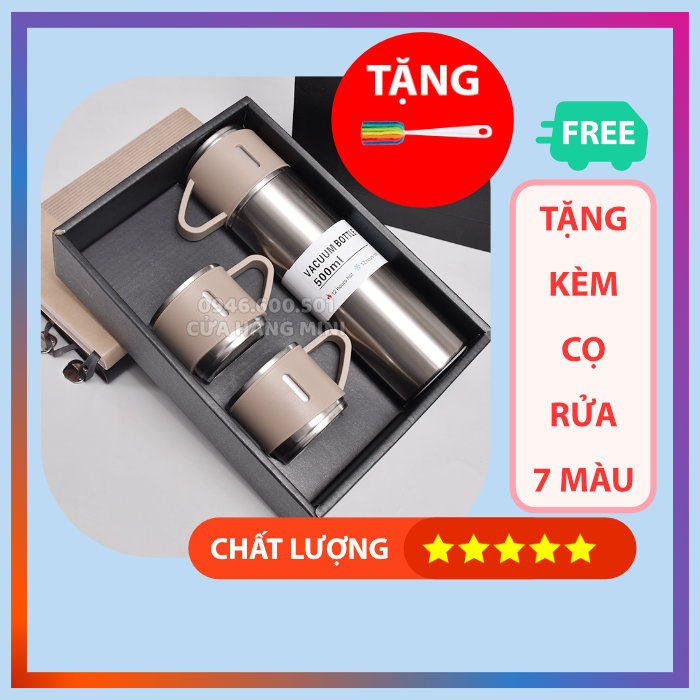 Bình Giữ Nhiệt Vacuum Flask Set 500ml Tặng Kèm 2 Cốc Cách Nhiệt