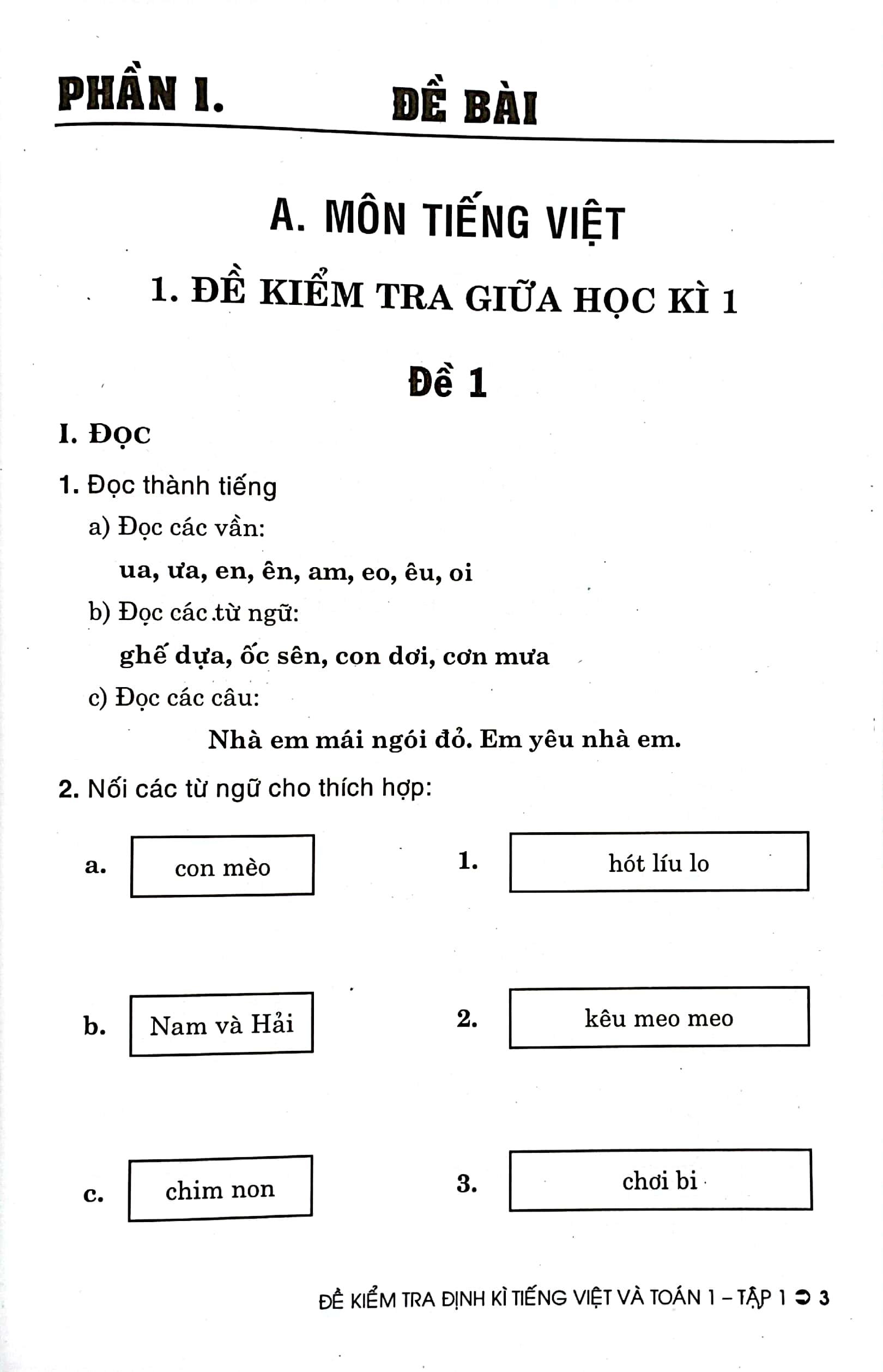 Đề Kiểm Tra Định Kì Tiếng Việt Và Toán 1 - Tập 1