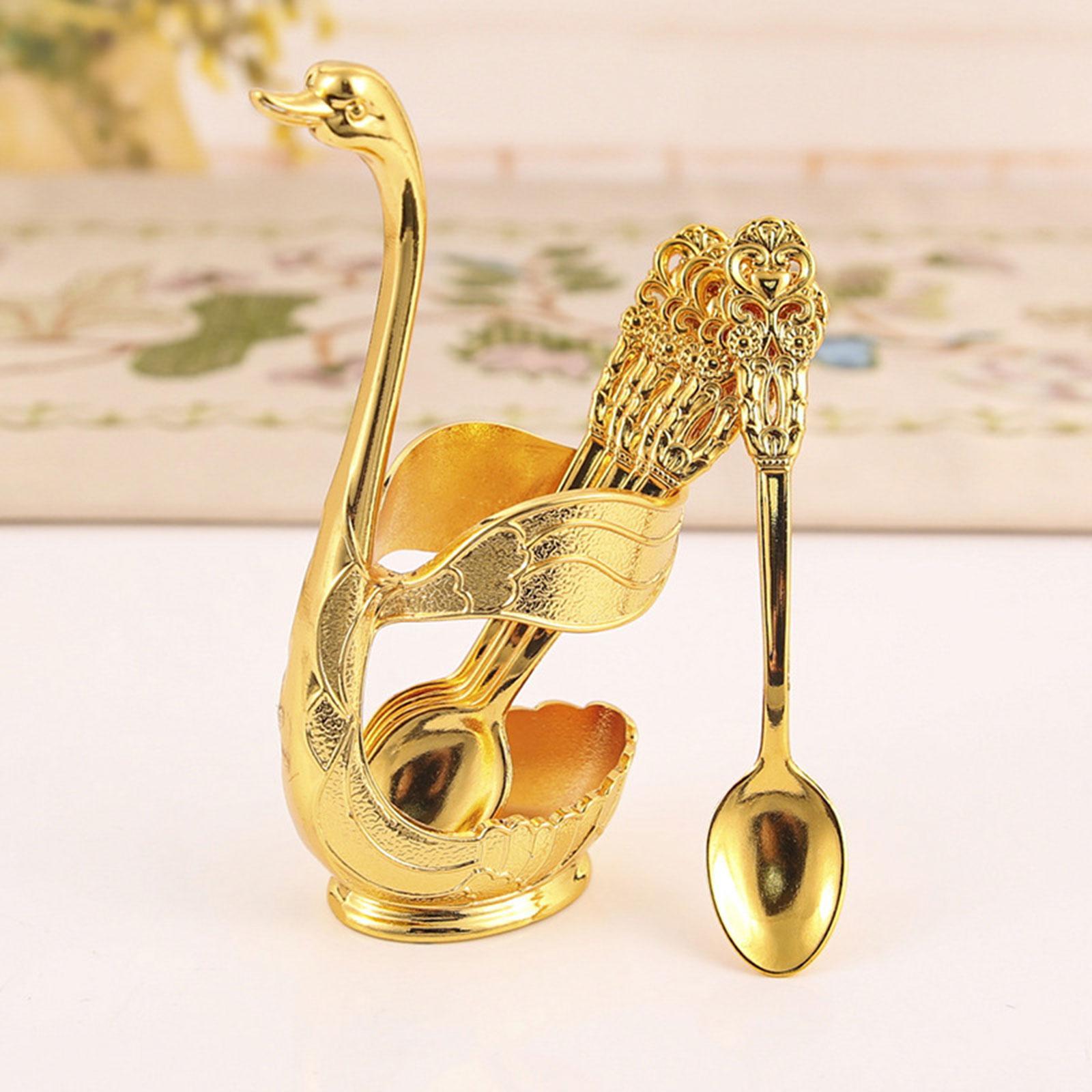 Creative Decorative Swan Base Holder Set Ice Cream Spoons Dinnerware Set for Restaurant Decor