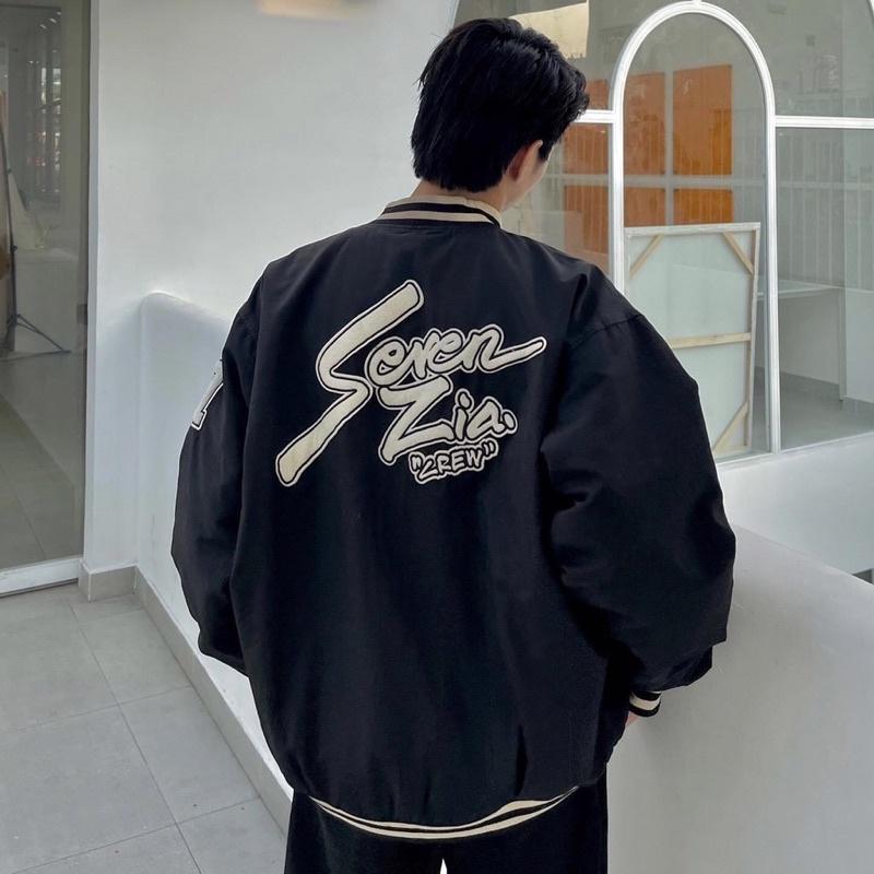 Áo Khoác Dù Bomber Chữ Thêu nổi 07 SEVENIZA màu ĐEN form nam nữ unisex Jaystoree