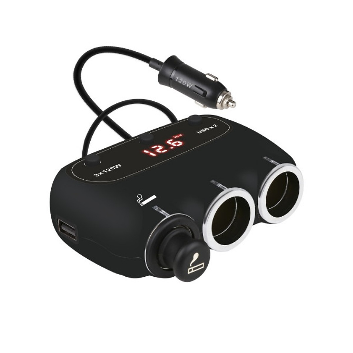 Bộ chia tẩu sạc trên ô tô 558A- 3 TẨU CẮM, 2 CỔNG USB, 3 CÔNG TẮC TẮT/ MỞ RIÊNG