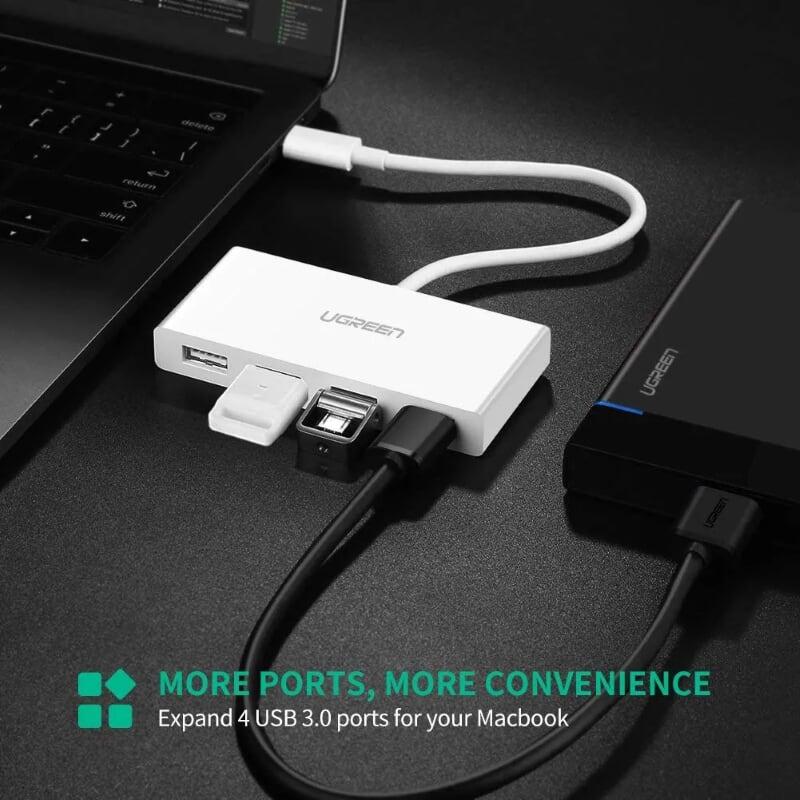 Ugreen UG40379US234TK 15CM màu Trắng Bộ chuyển đổi TYPE C sang 4 USB 3.0 bọc nhựa ABS - HÀNG CHÍNH HÃNG