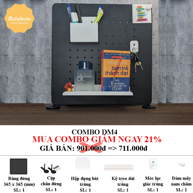 Bảng lỗ Pegboard Dola Home cao cấp dạng chân đứng để bàn để dụng cụ làm việc, tai nghe, mô hình, bàn phím, laptop