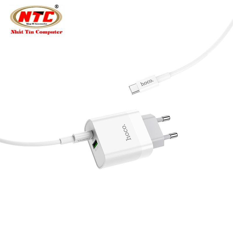 Bộ Cốc sạc 2 cổng USB và PD kèm Cáp sạc Type-C to Type-C dành cho Hoco C80A QC3.0 và PD20W (Trắng) - Hàng Chính Hãng